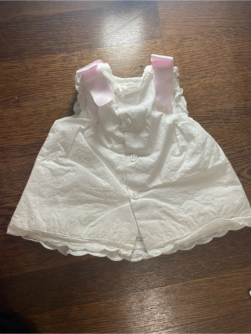 Phlona White Eyelet Baby Dress with Pink Ribbon Bows